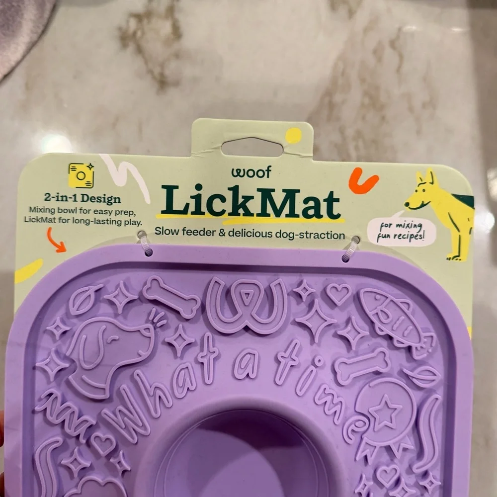 Woof LickMat No Slip Silicone Dog Slow Feeder Mat Lavender for Dogs